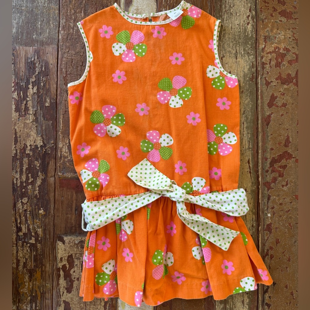 Rare Vintage 60s Sears Retro Orange Floral Dress Flower Spring Easter | 6X